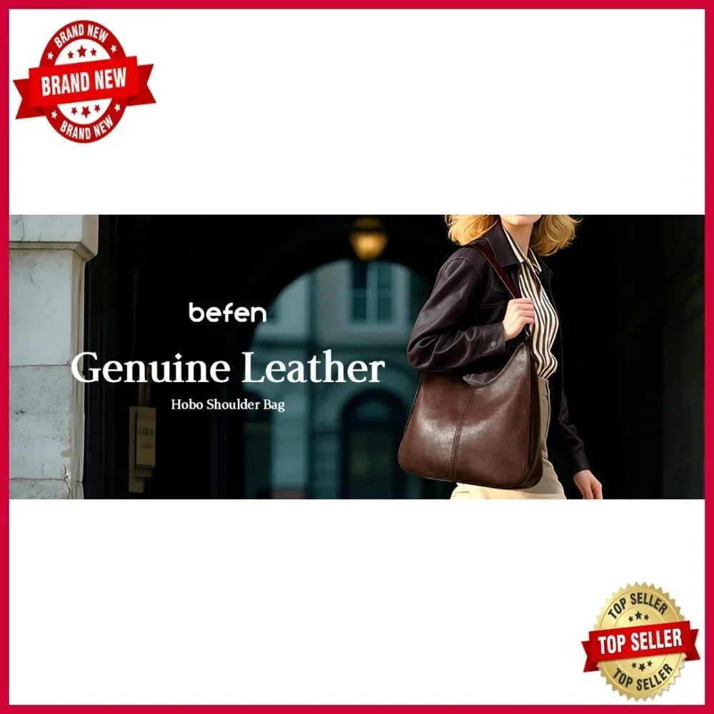 Genuine Leather Hobo Shoulder Bag Adjustable Strap Medium Size